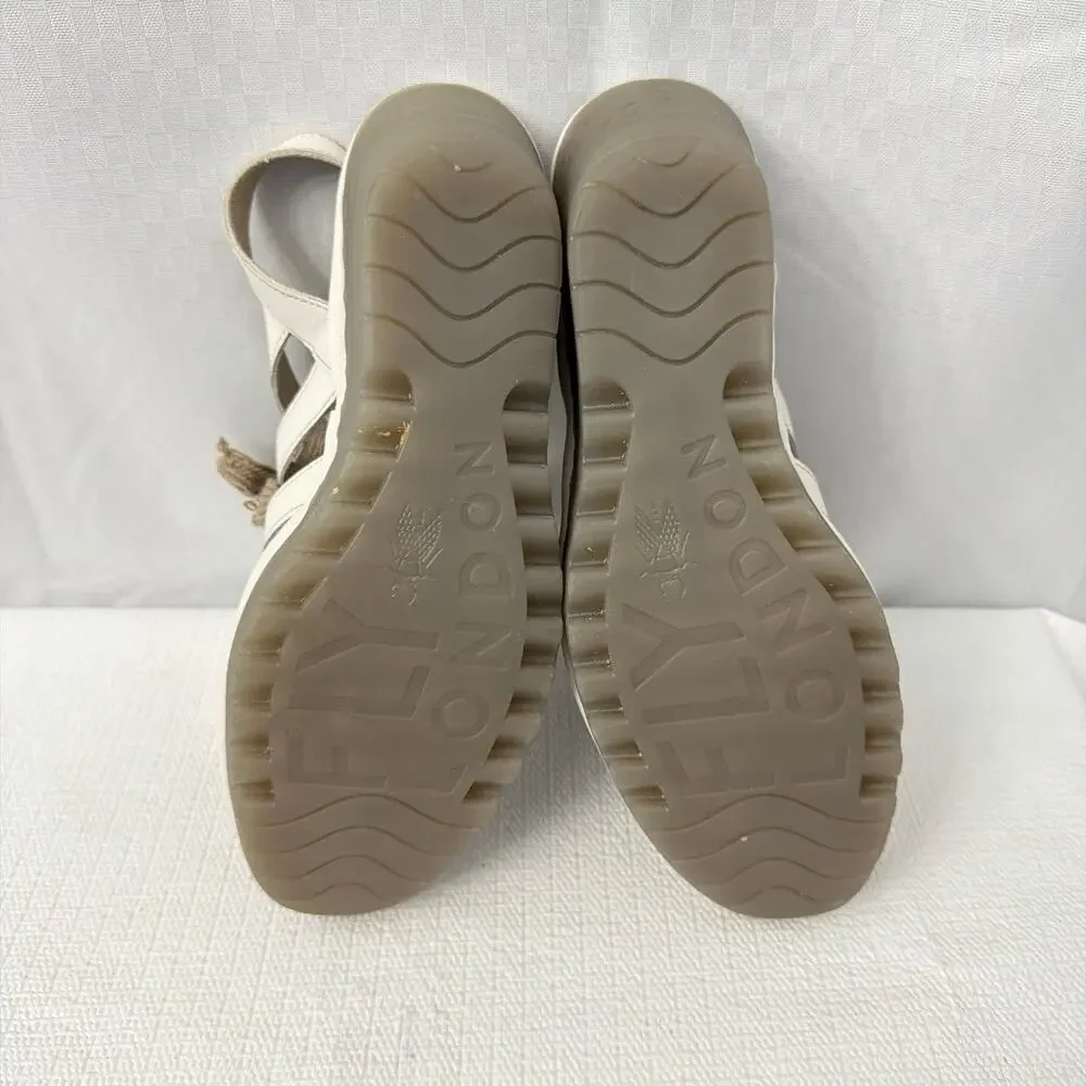 Fly London Yito Shoes Womens Size 9 US Wedge Sandals 40 EU White Leather Shoes